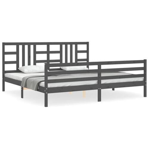 Sengeramme med sengegavl 200x200 cm massivt træ grå