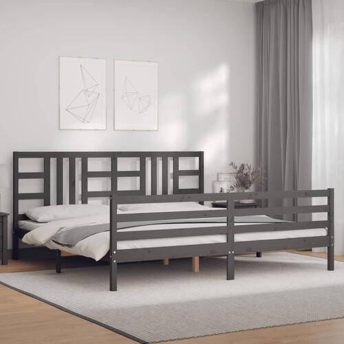 Sengeramme med sengegavl 200x200 cm massivt træ grå