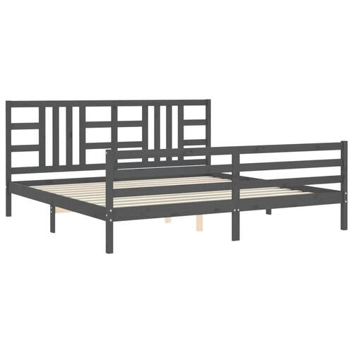 Sengeramme med sengegavl 200x200 cm massivt træ grå