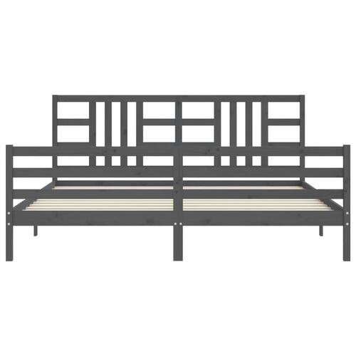 Sengeramme med sengegavl 200x200 cm massivt træ grå