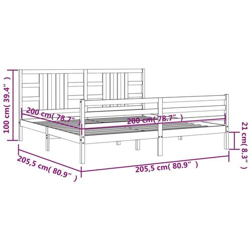 Sengeramme med sengegavl 200x200 cm massivt træ grå