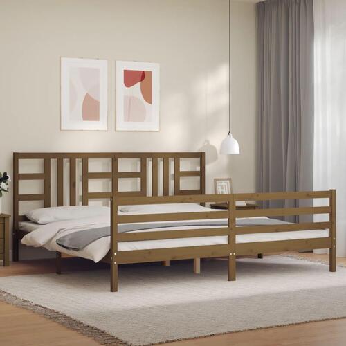 Sengeramme med sengegavl 200x200 cm massivt træ gyldenbrun
