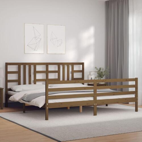 Sengeramme med sengegavl 200x200 cm massivt træ gyldenbrun