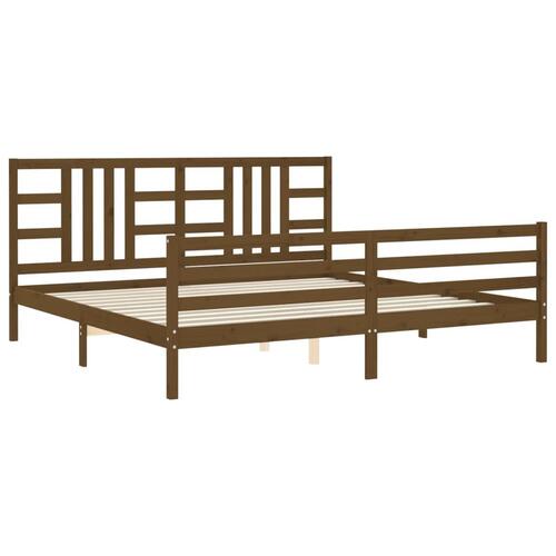 Sengeramme med sengegavl 200x200 cm massivt træ gyldenbrun