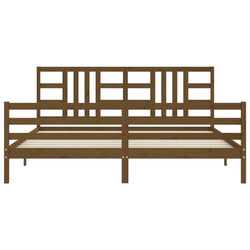 Sengeramme med sengegavl 200x200 cm massivt træ gyldenbrun