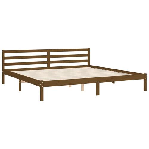 Sengeramme med sengegavl 200x200 cm massivt træ gyldenbrun