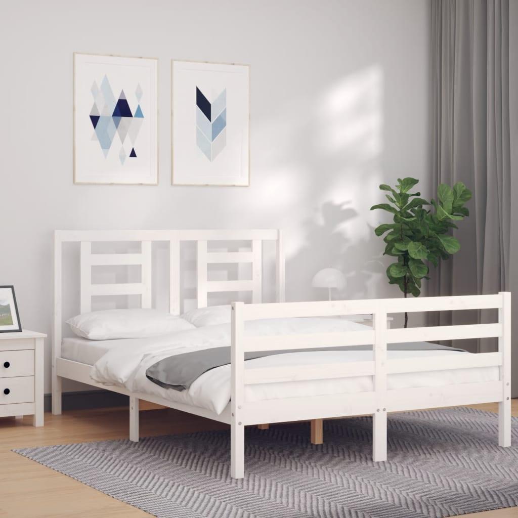 Sengeramme med sengegavl 140x190 cm massivt træ hvid