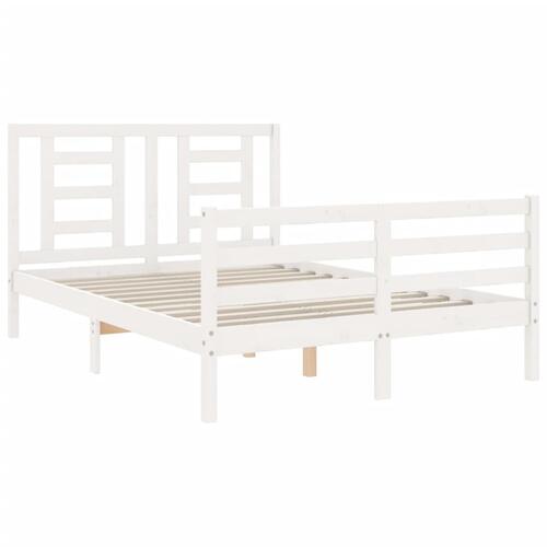 Sengeramme med sengegavl 140x190 cm massivt træ hvid