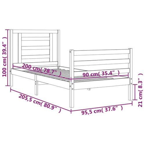 Sengeramme med sengegavl 90x200 cm massivt træ