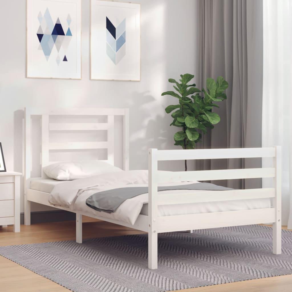 Sengeramme med sengegavl 90x200 cm massivt træ hvid