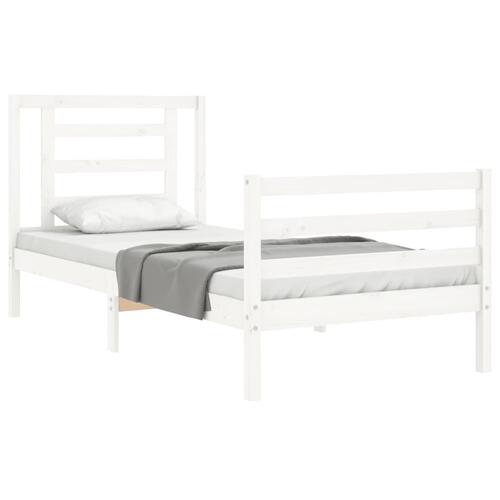 Sengeramme med sengegavl 90x200 cm massivt træ hvid
