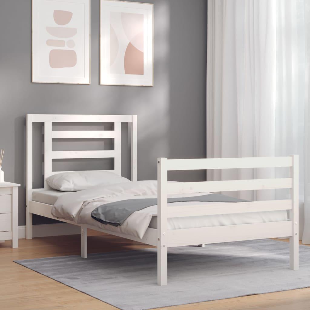Sengeramme med sengegavl 100x200 cm massivt træ hvid