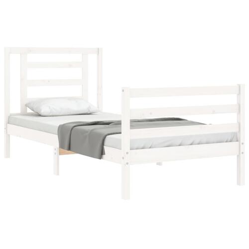Sengeramme med sengegavl 100x200 cm massivt træ hvid
