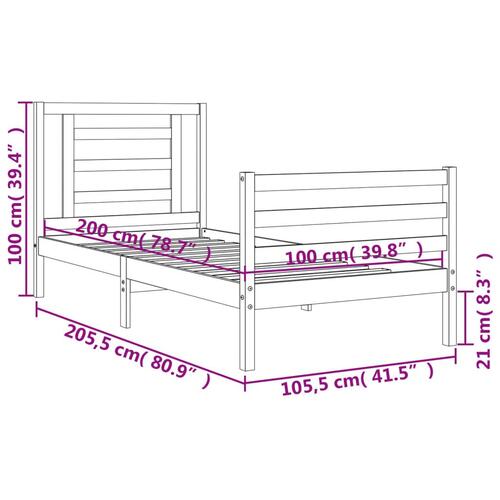 Sengeramme med sengegavl 100x200 cm massivt træ hvid