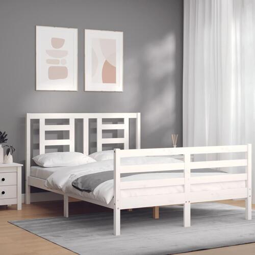 Sengeramme med sengegavl 140x200 cm massivt træ hvid