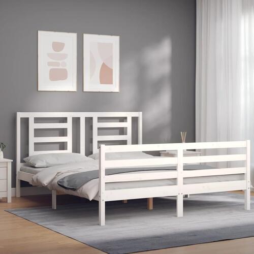 Sengeramme med sengegavl kingsize massivt træ hvid