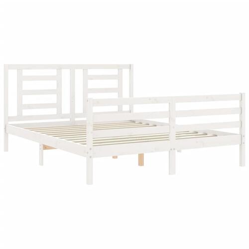 Sengeramme med sengegavl kingsize massivt træ hvid