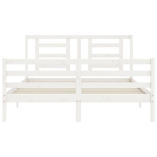 Sengeramme med sengegavl kingsize massivt træ hvid