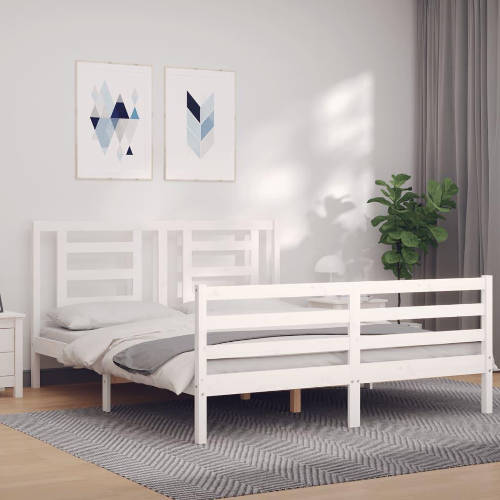 Sengeramme med sengegavl 160x200 cm massivt træ hvid