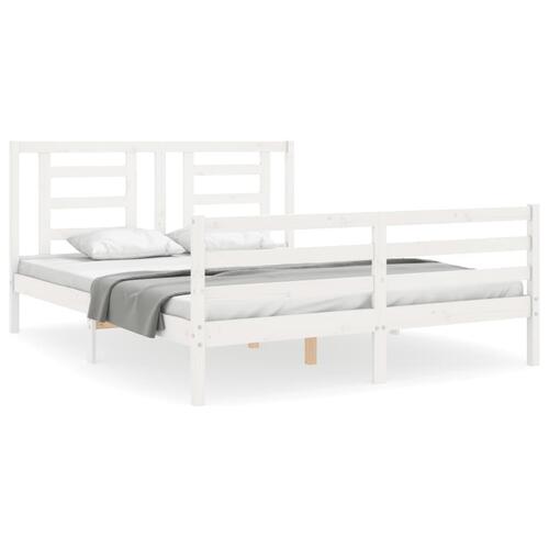 Sengeramme med sengegavl 160x200 cm massivt træ hvid