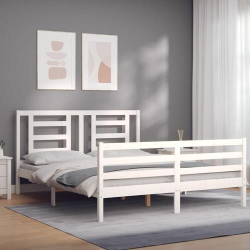 Sengeramme med sengegavl 160x200 cm massivt træ hvid