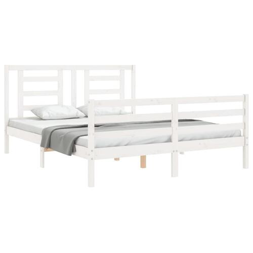 Sengeramme med sengegavl 160x200 cm massivt træ hvid