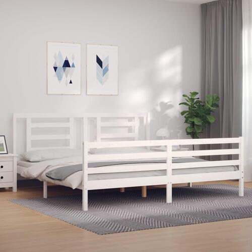 Sengeramme med sengegavl 200x200 cm massivt træ hvid