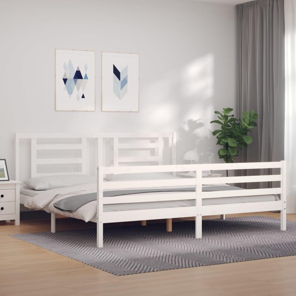 Sengeramme med sengegavl 200x200 cm massivt træ hvid