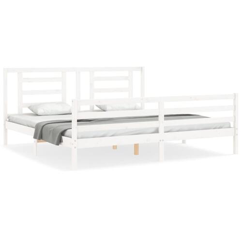 Sengeramme med sengegavl 200x200 cm massivt træ hvid