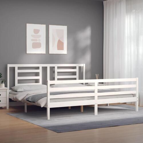 Sengeramme med sengegavl 200x200 cm massivt træ hvid