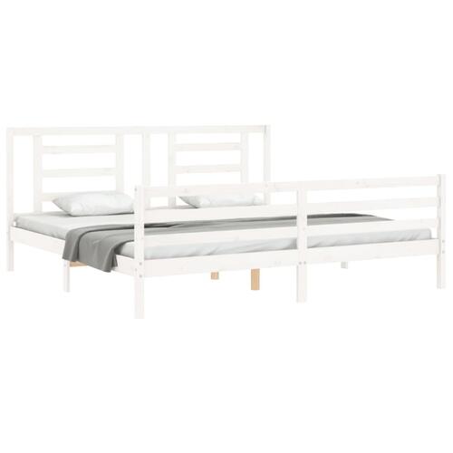 Sengeramme med sengegavl 200x200 cm massivt træ hvid