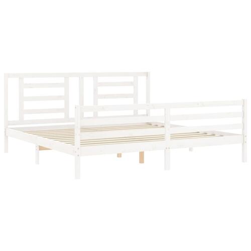 Sengeramme med sengegavl 200x200 cm massivt træ hvid