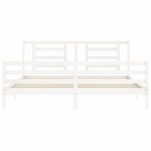 Sengeramme med sengegavl 200x200 cm massivt træ hvid