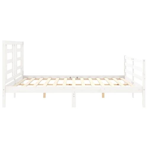 Sengeramme med sengegavl 200x200 cm massivt træ hvid