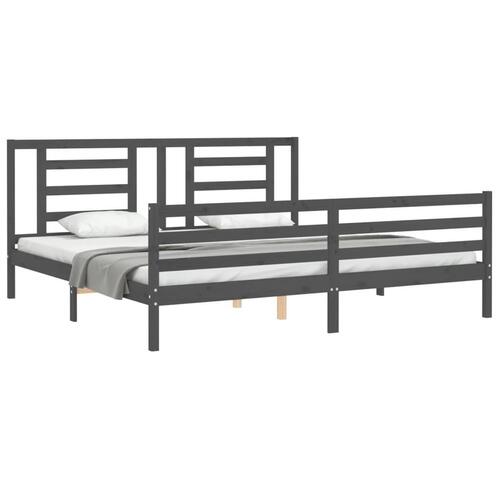 Sengeramme med sengegavl 200x200 cm massivt træ grå