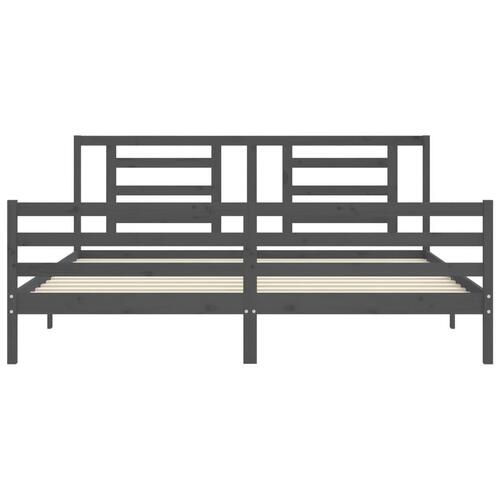 Sengeramme med sengegavl 200x200 cm massivt træ grå