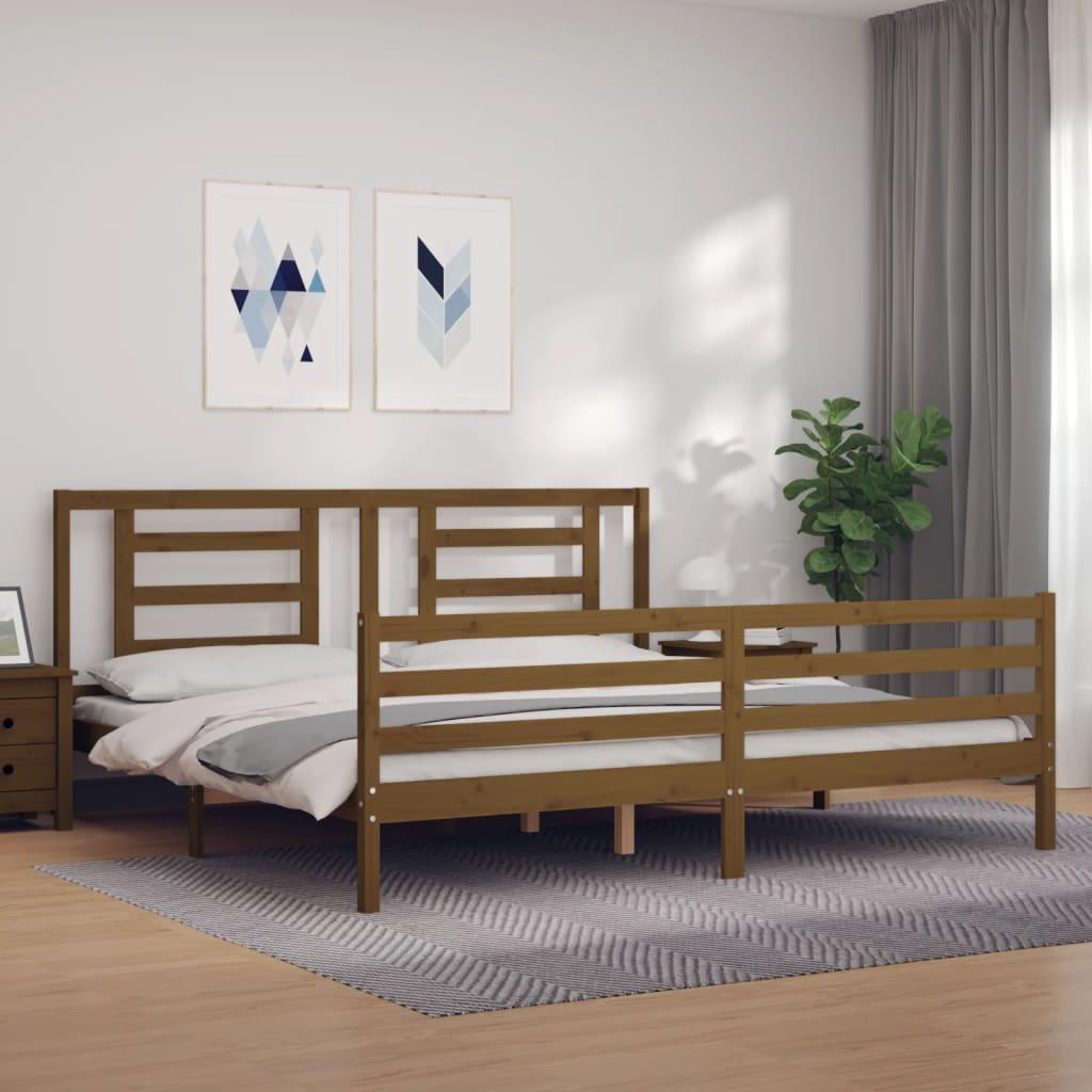 Sengeramme med sengegavl 200x200 cm massivt træ gyldenbrun