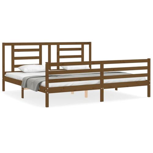 Sengeramme med sengegavl 200x200 cm massivt træ gyldenbrun
