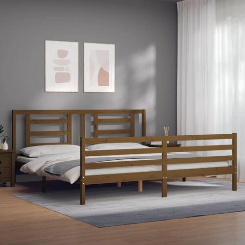 Sengeramme med sengegavl 200x200 cm massivt træ gyldenbrun