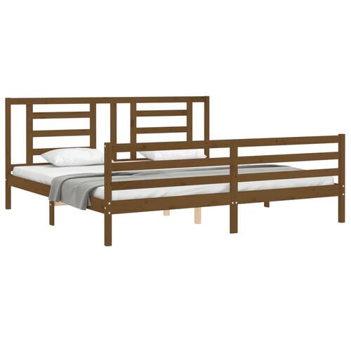 Sengeramme med sengegavl 200x200 cm massivt træ gyldenbrun