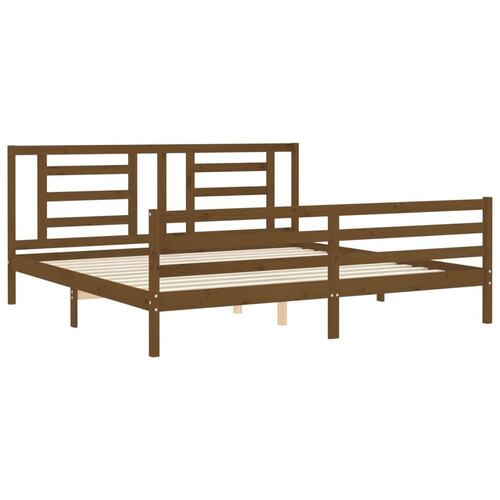Sengeramme med sengegavl 200x200 cm massivt træ gyldenbrun