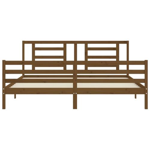 Sengeramme med sengegavl 200x200 cm massivt træ gyldenbrun
