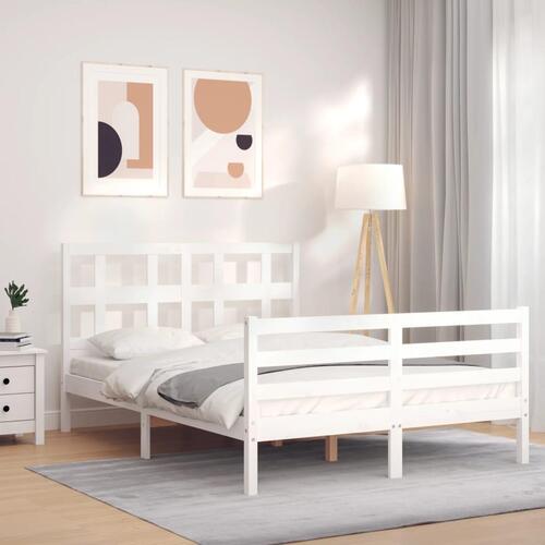 Sengeramme med sengegavl 140x190 cm massivt træ hvid