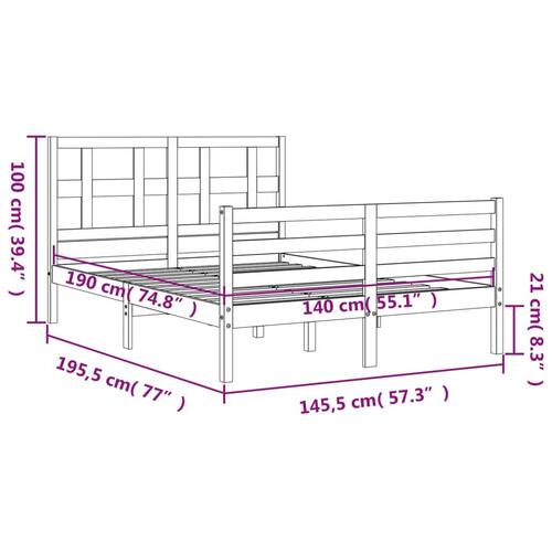 Sengeramme med sengegavl 140x190 cm massivt træ grå