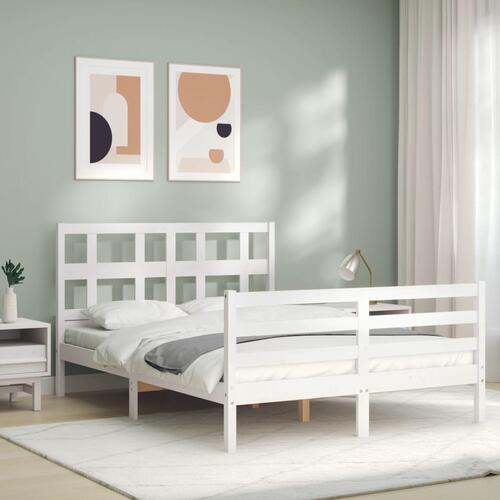 Sengeramme med sengegavl 120x200 cm massivt træ hvid