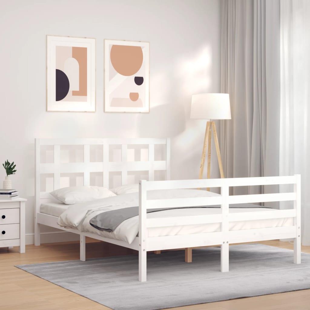 Sengeramme med sengegavl 140x200 cm massivt træ hvid