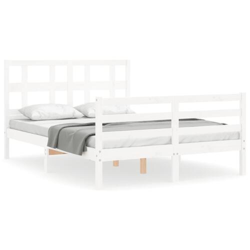 Sengeramme med sengegavl 140x200 cm massivt træ hvid