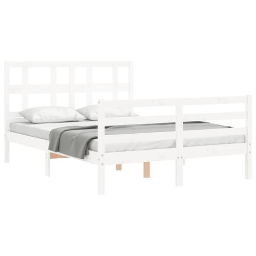 Sengeramme med sengegavl 140x200 cm massivt træ hvid
