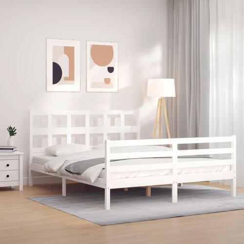 Sengeramme med sengegavl kingsize massivt træ hvid