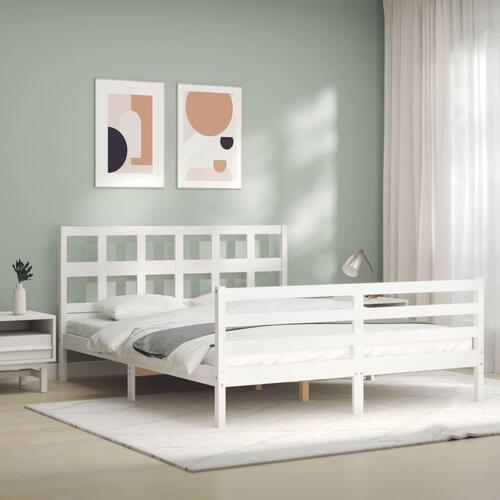 Sengeramme med sengegavl kingsize massivt træ hvid